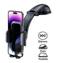 T-78 360° Dönebilen Hidrolik Kanatlı Vantuzlu Araç İçi Telefon Tutucu - Ayna ve Torpido Montajı