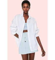 Kadın Oversize Pamuklu Dokuma Gömlek Basic Kalıp Günlük Kullanım İçin Yaz Aylarının Vazgeçilmezi (Ekru)