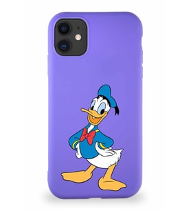 Apple iPhone 11 Soft Premier Kapak Donald Duck-C Tasarımlı Silikon Kılıf - Mor (Şeffaf)