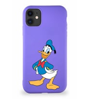 Apple iPhone 11 Soft Premier Kapak Donald Duck-C Tasarımlı Silikon Kılıf - Mor (Şeffaf)