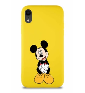 Apple iPhone XR Soft Premier Kapak Mickey Mouse-A Tasarımlı Silikon Kılıf - Sarı (Şeffaf)