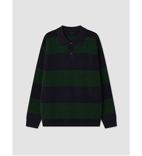 LCW Kids Yeşil Polo Yaka Çizgili Erkek Çocuk Triko Kazak