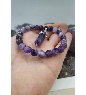 Ametist Doğal Taş Bileklik 8 Mm Aa Kalite ( Kolye Hediyeli ) ( Yaşam Enerjisi )