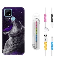 Realme C11 C21 C21Y C25Y C11 2021 Kılıf Kablo Koruma Spiral Silikon Purple Leopar 1750