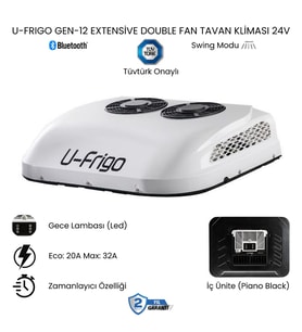 U-Frigo Araç Tavan Park Kliması Çift Fanlı 24V 32 Amper Gen-12 Extensive (Tır,Kamyon,Kamyonet) (Beyaz)