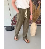 Yıkamalı Keten Baggy Pantolon