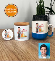 Kişiye Özel Karikatürlü İnşaat Mühendisi Hediye Seti Pro Kupa Bardak, Kalemlik, Anahtarlık Erkek İnşaat Mühendisine Mühendisler Günü Hediyesi (Mavi)