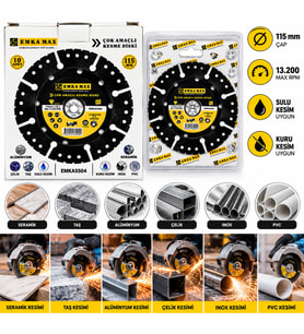 10 ADET ÇOK AMAÇLI KESME DİSK SERAMİK - ÇELİK - PVC - INOX - ALÜMİNYUM - TAŞ 115MMX22.2 (5343)