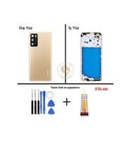 Oppo A16 Gold Uyumlu Lensli Orta Kasa + Yapıştırıcı ve Vida Seti Full Kasa Kapak Gövde Housing