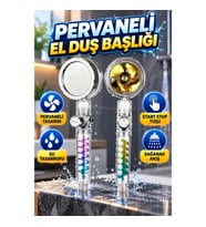 Pervaneli El Duş Başlığı – Start Stop Tuşlu Sağanak Akış ve Su Tasarruflu