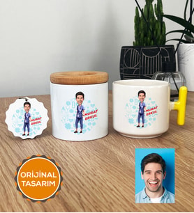 Kişiye Özel Karikatürlü Hemşire Hediye Seti T Kupa, Kalemlik, Anahtarlık Erkek Hemşireye Tıp Bayramı Hediyesi (Sarı)