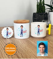 Kişiye Özel Karikatürlü Hemşire Hediye Seti T Kupa, Kalemlik, Anahtarlık Erkek Hemşireye Tıp Bayramı Hediyesi (Sarı)