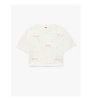 Koton Fiyonk ve Taş Detaylı Ekru Kız Çocuk T-Shirt 6SKG10192A
