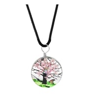 Oval Tasarım Pembe Çiçekli Doğa Temalı El Yapımı Natural Reçine Kolye