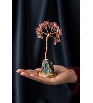 Gül Kuvars Taşı El Yapımı 5x12cm Doğal Taş Dekoratif Hayat Ağacı