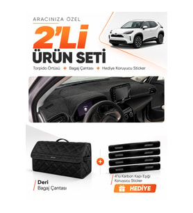 e-biz TOYOTA YARİS CROSS (2022-2025) Uyumlu Torpido Örtüsü + Deri Bagaj Çantası Seti - Siyah - TO029