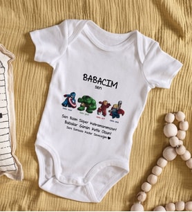 BK Kids Sen Bizim Süper Kahramanımızsın Tasarımlı Bebek Body Zıbın - Model 1