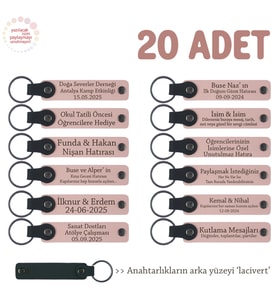 Eğitmenden Öğrencilere Hediye 20'li Set, Kişiselleştirilebilir İsimli Anahtarlık, Pudra & Lacivert