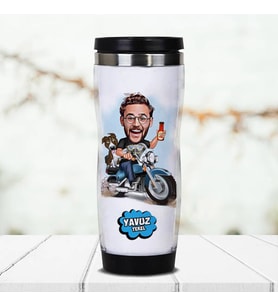 Kişiye Özel Motorcuya Hediye Karikatürlü Termos Bardak
