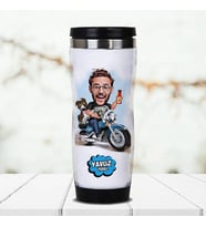 Kişiye Özel Motorcuya Hediye Karikatürlü Termos Bardak
