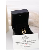 Işıklı Kolye Kutulu Gümüş Kuğu Swan Kalp Kolye - 925 Ayar Gümüş Kolye