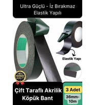 Premium Ultra Güçlü İz Bırakmaz Elastik Yapılı Çift Taraflı Akrilik Köpük Bant 36mm - 10m - 3 Adet