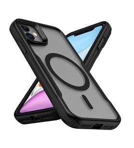 iPhone 12 Kılıf M-safe Şarj Özellikli Renkli Kenar Airbag Şeritli Lamer Kılıf (Siyah)
