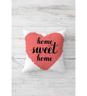 Kalp Home Sweet Home Çift Tarafı Baskılı Gizli Fermuarlı Yastık Kılıfı Kırlent Koltuk Yastık Kılıfı (Beyaz)
