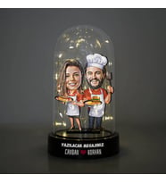 Aşçı Çiftler Karikatürlü Işıklı Fanus Biblo