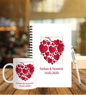 Sevgililer Gününe Özel Ahşap Defter Kalem & Kupa Hediye Seti 36