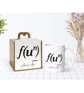 BK Gift Kişiye Özel Ahşap Kutuda Eğlence Denklem Tasarımlı Beyaz Kupa Bardak-1