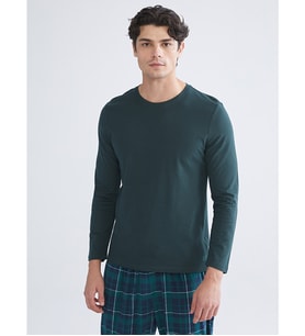 LC WAIKIKI Yeşil Bisiklet Yaka Uzun Kollu Erkek Pijama Üst