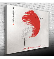 Kuru ağaç ve Japon Bayrağı Kanvas Tablo 50 x 70