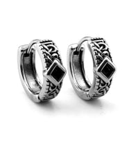 Viking Dörtgen Taşlı Nordik Tasarım Paslanmaz Çelik Unisex Halka Küpe ER211