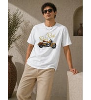 Erkek Motosiklet Baskılı Tişört Bisiklet Yaka Kısa Kol Yazlık T-Shirt - Beyaz