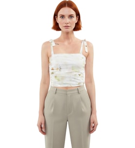Stil Kadın Animal Leopar Desenli Bağlama Detaylı Esnek Bluz Crop Örme Slim Kalıp