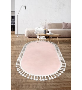 Dijidekor Peluş Halı Pembe Cool Saçaklı Oval Post Kesme Yolluk Kilim Salon Halısı Modelleri