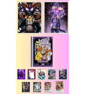 jojo bizarre adventure Poster A3 ,2 adet defter A4 1adet , fotokart 9 adet