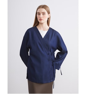 LCW Modest İndigo Kruvaze Yaka Kadın Kimono