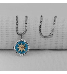 Pusula 925 Ayar Gümüş Erkek Kolye