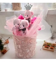 Premium Lüx Fransız Dantel İşlemeli Özel Kutulu Peluş Ayıcık Buketi Doğum Günü Özel Gün Hediyelik (Pudra Pembe)