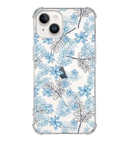 Apple iPhone 14 Plus Uyumlu Köşe Korumalı Antişok Kapak Floral Mavi Tasarımlı Şeffaf  Kılıf
