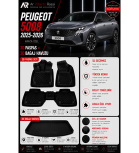 PEUGEOT 5008 2025-2026 Araca Özel 3D Paspas + 3D Bagaj Havuzu