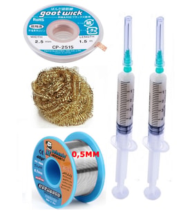 Havya Ucu Temizleme Teli Flux,lehim Emme Tel 2,5mm ve Lehim Teli Soldering 63SN/37PB Flux %1-3 40GR 0,5mm ST03