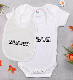 BK Kids Bezdum Tasarımlı Beyaz Bebek Body Zıbın ve Mama Önlüğü Hediye Seti-2
