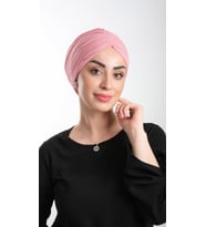 Pembe Pratik Hazır Geçmeli Tesettür Bone Fukuro Simli Büzgülü 2116_04