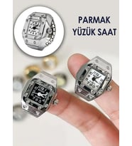 Kare Mini Parmak Yüzük Saat Punk Basit Kuvars Saat Trendy Çift Parmak Yüzük Saat Aksesuarları (Doğal Beyaz)