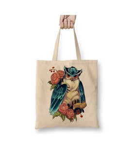 Baykuş Hayvan Owl Colour Drawing Çizim Beyaz Bez Çanta Uzun Saplı Alışveriş Çantası Plaj Çantası