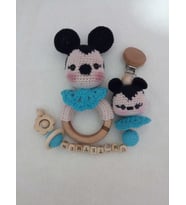 Mickey Mouse Amigurumi Çıngırak ve Emzik Zinciri Takımı