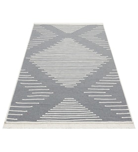 Makine Kaymaz Yıkanabilir Beyaz Geometrik Jüt Salon Halısı Mutfak Halısı Koridor Halısı Yolluk 15 grey